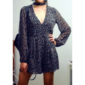 Black floral choker romper